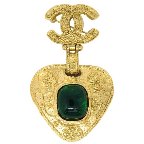 Chanel brooch pin gold green - brooch,