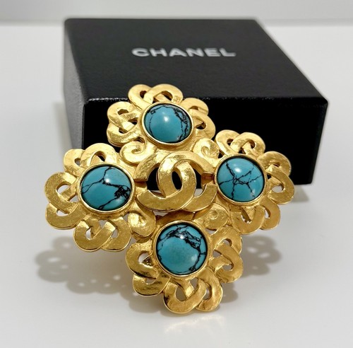 Chanel turquoise brooch - chanel, gold